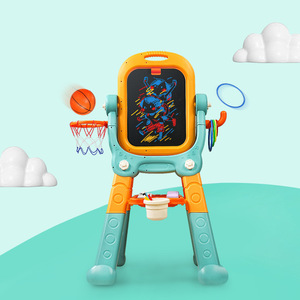 Tablero de garabatos de pintura de doble cara <span class=keywords><strong>3</strong></span> en 1 de altura ajustable con anillo de baloncesto Toss nuevo juego de juguetes de plástico para niños - Product Image 4