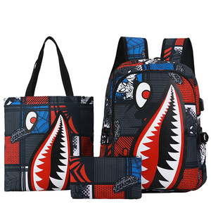 Mochila Escolar Personalizada con Diseño de Tiburón, Impermeable, para Adolescentes, Juego de Mochilas Escolares 3 en 1, OEM - Product Image 2