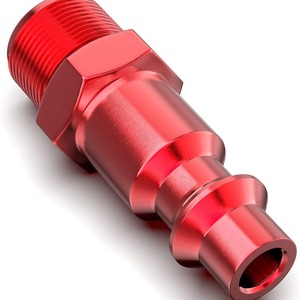 Aluminum Red Pneumatic Quick Connector 1/4 In Npt Male <b>Threaded</b> Plug For Air <b>Tools</b> Accessories - Product Image 1