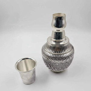 Jarra de Agua Sagrada de Vidrio Kalash Plateada, Hecha a Mano, Tradicional, para Pooja, Rituales de Templo, Ecológica, Portátil, de Gran Capacidad, para Regalo - Product Image 1