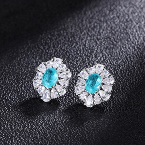 Fashion 10*12mm Paraiba Zircon Vintage Vintage Necklace <b>Earrings</b> Ring 3Pcs Eco-friendly Copper Elegantes Ladies Jewellery <b>Set</b> - Product Image 4