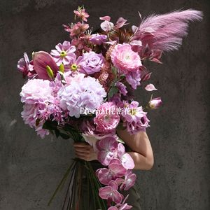 Fleurs artificielles Secret Garden, branche unique, rose et violet, décoration de mariage et de maison, fleurs en plastique et en soie - Product Image 1