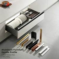 Poignée de meuble de cuisine en aluminium J-Pull 6063-T5, finition anodisée, pour armoire, tiroir, meuble, profil encastré, décorations découpées