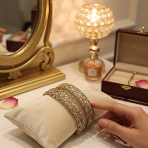 Elegant & Luxurious Gold Plated Crystal Stone Bracelets & <b>Bangles</b> <b>Set</b> Premium Jewelry Collection - Product Image 3