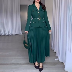 Conjuntos de Roupas Femininas Elegantes C9018 para Escritório, <span class=keywords><strong>Blazer</strong></span> de Manga Longa + Saia Maxi Plissada, Conjunto de <span class=keywords><strong>Blazer</strong></span> em Duas Peças, Roupas de Outono para Mulheres - Product Image 5