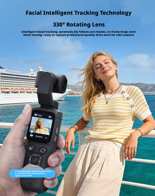 4K Handheld Gimbal Camera 330 Face Tracking WiFi Vlog Cam Touchscreen Nightshot 180 Wide Angle Webcam for Travel/Outdoor