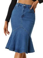 Nouvelle robe en jean foncé pour femmes, jupe évasée rétro, taille haute, jupe mi-longue