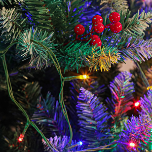Flocked Artificial Christmas <strong>Tree</strong> <strong>with</strong> Multicolor LED <strong>Lights</strong> Pine Cones and Red Berries for Indoor Holiday Decoration - Product Image 3