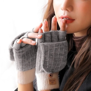 Automne hiver gants tricotés en plein air coupe-vent chaleur FingerlessFlip Cover femmes gants en laine - Product Image 1