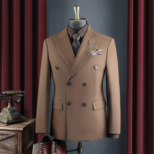 <span class=keywords><strong>Costume</strong></span> <span class=keywords><strong>Homme</strong></span> Uni Croisé 2 Pièces Coupe Slim Style Britannique pour Affaires, Cérémonies, Mariages, Marié et Garçons d'Honneur (Blazer et Pantalon) - Product Image 4