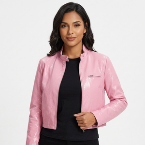 High Quality Genuine Leather Women's Autumn/Winter Soft Patent Leather Jacket Lining <b>Zipper</b> Closure Streetwear Leather Jacket - Product Image 5
