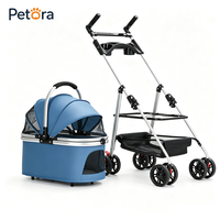 Poussette pour animaux de compagnie Petora, durable, pliable, légère, avec cadre en aluminium, capote amovible, pour la marche en extérieur, au parc, avec panier de rangement