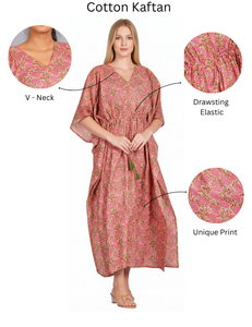 Caftán de Lujo para Mujer de Alta Calidad, Cuello en V, Cierre con Cordón, Estampado Floral, Satén Transpirable, Largo Completo, Excelente Precio - Product Image 1