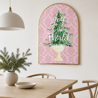 Cadre mural décoratif en alliage d'aluminium avec bordure dorée de qualité supérieure, design artistique, motif arbre de Noël rose, 12x15,75 pouces