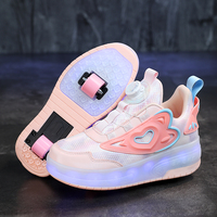 Nouvelles Chaussures de Sport Déformables à 2 Roues pour Enfants, Garçons et Filles, Style Parkour, en Caoutchouc et Peau de Mouton