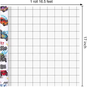 Race Car Wrapping Paper Roll 17 In X 16.5 Ft Birthday Gift <b>Wrap</b> For Kids With Grid Lines Art Paper Recyclable - Product Image 6