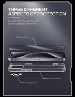 Ensemble de protection d'écran en verre trempé 3 en 1 avec étui de téléphone pour iphone 16 15 14