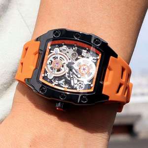 Montre mécanique automatique pour homme MEGIR 8602G, cadran tonneau, bracelet en caoutchouc, ajourée, étanche, lumineuse, de luxe - Product Image 6