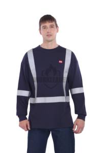 Chemise de sécurité personnalisée FR NFPA 2112 Coton Jersey Tricot Vêtements de travail Huile Gaz Vêtements de travail <span class=keywords><strong>ARC2</strong></span> Coutures soudées Niveau B - Product Image 2