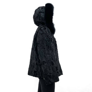 Veste d'hiver pour femme de luxe décontractée de haute qualité, avec garniture en fourrure de renard, en véritable peau de mouton <span class=keywords><strong>Karakul</strong></span>, à capuche, réversible, en polyester ciselé, ODM - Product Image 3