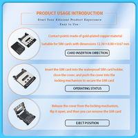 Connecteur Nano SIM 6+1 broches à détection normalement ouverte, type flip, 1.5H, pour applications IoT