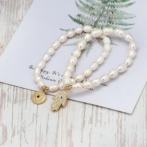 Pulseras de ojo de perla de agua dulce, joyería de mano, ojo malvado, perlas, moda europea y americana - Product Image 4