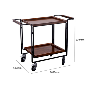 Carrito de Bebidas Móvil Plegable de Madera de Doble Capa, Industrial, Comercial, Moderno y Contemporáneo, Resistente - Product Image 3