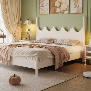 Lit en bois massif de style américain, lit plateforme double de 1,8 m, blanc, rétro, meubles de chambre à coucher princesse - Product Image 1