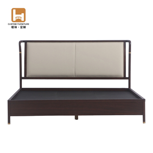 Nouveau lit <span class=keywords><strong>coffre</strong></span> Hengxiang de style chinois avec cadre en bois de bouleau, tête de lit rembourrée en PU et <span class=keywords><strong>sommier</strong></span> tapissier de haute qualité, personnalisable pour hôtel - Product Image 1
