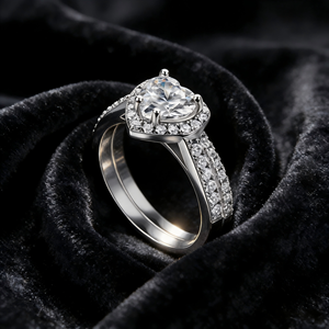 Romantic Heart Shaped Halo Wedding <b>Ring</b> <b>Set</b> Handmade 925 <b>Silver</b> Cubic Zirconia Engagement <b>Ring</b> Rhodium for Parties CMA Certified - Product Image 5
