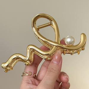 Grande pince à cheveux en métal pour femmes, pince à cheveux simple en perles ondulées, accessoires pour cheveux - Product Image 6