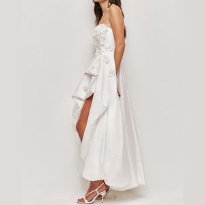 Nuevo Vestido Maxi Personalizado para Mujer, Cuello Recto sin Tirantes, Diseño Floral, Dobladillo Asimétrico, Cierre Trasero, Vestido Maxi de Algodón para Mujer - Product Image 2