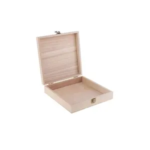 Unfinished Paulownia Wood Classic Box Square Antique Lid Lock Home Storage Box