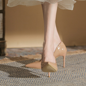 Xinzirain Custom donna classica punta a punta da ufficio Slip in pelle verniciata su tacchi alti a spillo décolleté - Product Image 3