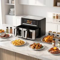 Friteuse à air numérique moderne 12L en acier inoxydable, interface en français, forme carrée, pour cuisson domestique