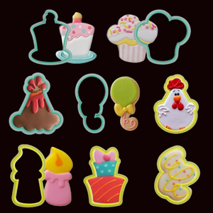 Moule à découper en plastique moulé par injection pour biscuits, fondant, pâte à modeler, thème <span class=keywords><strong>anniversaire</strong></span> et fête, 8 <span class=keywords><strong>emporte</strong></span>-pièces, outil de découpe pour glaçage royal - Product Image 3