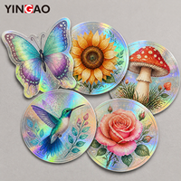 Autocollants holographiques Yingao, découpe personnalisée, papillon irisé aquarelle, résistant aux UV, imperméable, durable, adhésif puissant, nature