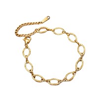 Ensemble collier et bracelet assortis en chaîne ovale texturée dorée en relief, accessoires vintage, bijoux en gros, TGXL14555