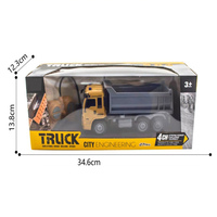 Camión Volquete RC 4 Canales 1:24, Vehículo de Ingeniería a Control Remoto con Luces, Recargable, Juguete Basculante en Caja con Ventana, EN71 ASTM