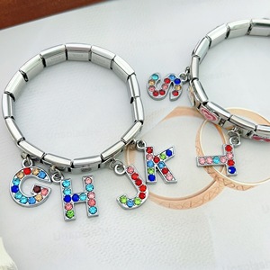Trendy Colorful <b>Crystal</b> Letter Alphabet Dangle Italian Charm Links Stainless Steel DIY Modular <b>Bracelet</b> Charms Jewelry Gift - Product Image 2