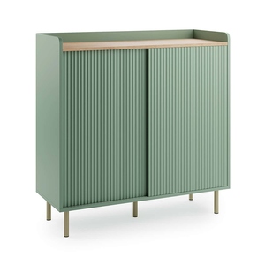 Commode à 6 tiroirs en bois à rainures modernes pour salon, <span class=keywords><strong>buffet</strong></span> de rangement <span class=keywords><strong>blanc</strong></span> avec étagère ouverte - Product Image 4