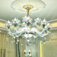 D67.8in Style européen K9 lustre en cristal luxe fleur verre plafond suspension lampe moderne nordique salon rond LED lumières