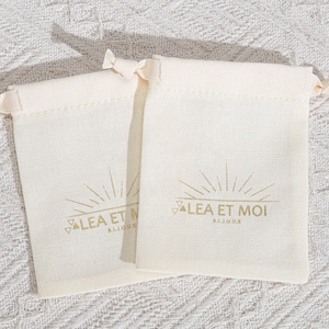 Custom Logo Printed Small Cotton Linen Packaging Bag for Jewelry Luxury Beige Muslin Cotton Necklace <b>Ring</b> Bracelet Jewelry Pouch - Product Image 3