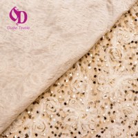100% Polyester femmes Camisoles robe élégante brodée fleurs-paillettes velours tissu pour filles Champagne 5mm paillettes