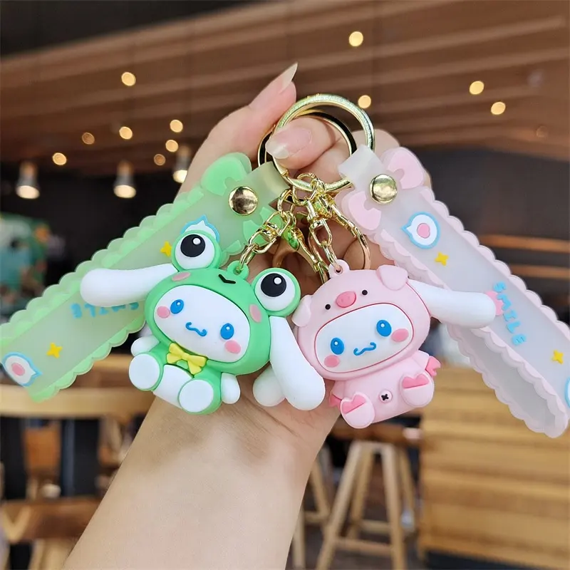 Toptan Sanrio karikatür Cinnamoroll Anime PVC anahtarlık sevimli büyük kulak köpek kız çanta araba kolye kauçuk anahtarlıklar