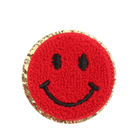 Patch personnalisé en forme de cœur à paillettes, en chenille, avec bordure dorée, thermocollant, pour la vente en gros, idéal pour les articles promotionnels de tournées de concerts, les vestes de fans de groupe et les cadeaux en vrac