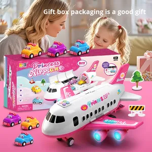 Avion de dessin animé rose transformable pour filles, jouet éducatif pour le développement de l'intelligence, avec lumière et musique, rangement intégré, télécommande en plastique - Product Image 4