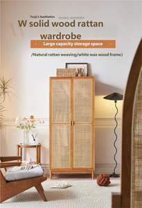 Modern Natural Large Capacity Wooden <strong>Wardrobe</strong> with <strong>Wicker</strong> Doors Foldable and Suitable for Bedroom Storage - Product Image 5