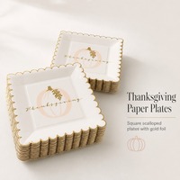 Assiettes en papier pour Thanksgiving, carrées, à bords festonnés, en feuille d'or, jetables, pour fête