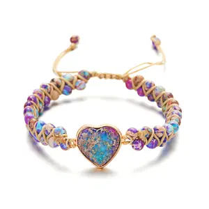 Natural Stone Beads Bracelets Women Jewelry Heart Shape Charm Bracelets For Men Couples